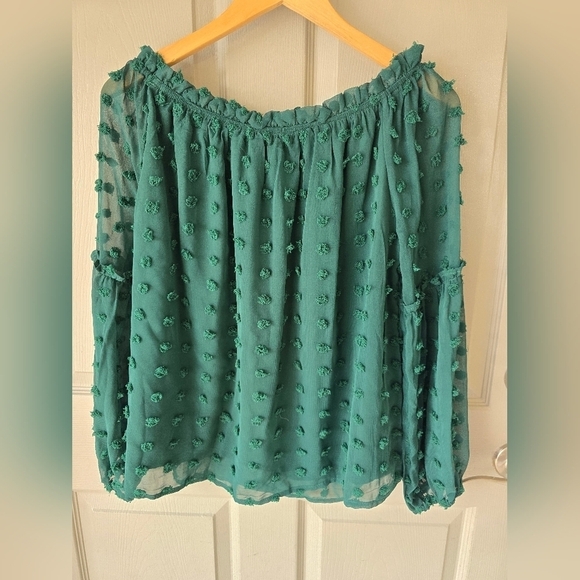 Blooming Jelly Sheer Textured Blouse XL Green Women Lined Flare Sleeves Y2k - Picture 11 of 15